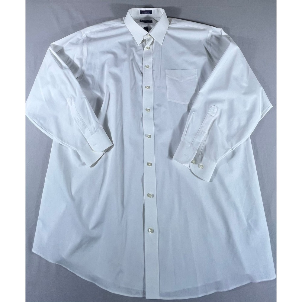 Stafford Performance White Dress Shirt Men's 18.5 36-37 Big & Tall Cotton Blend - Picture 2 of 13